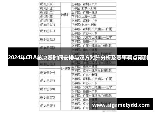 2024年CBA总决赛时间安排与双方对阵分析及赛事看点预测